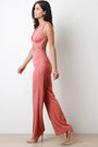 Sleeveless V-Neck Open Midriff Wide Leg Jumpsuit