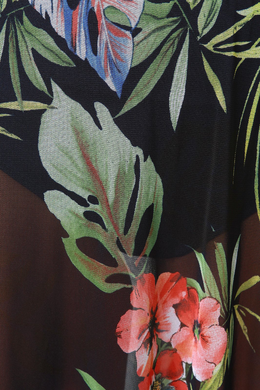 Tropical Print Mesh Short Sleeves Crop Top With Slit Maxi Skirt Set