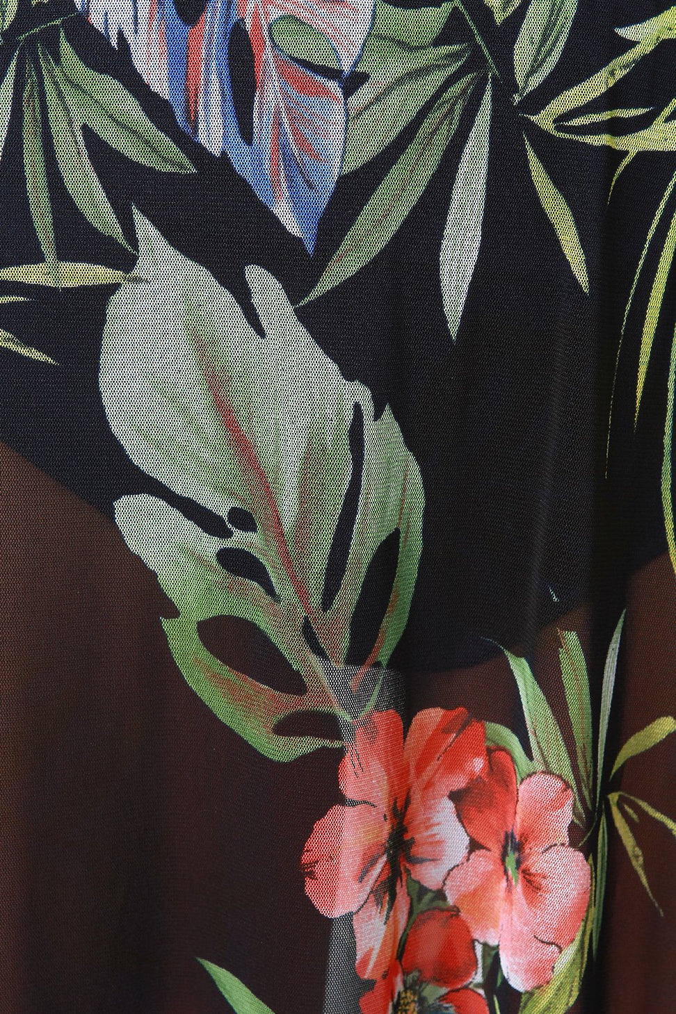 Tropical Print Mesh Short Sleeves Crop Top With Slit Maxi Skirt Set