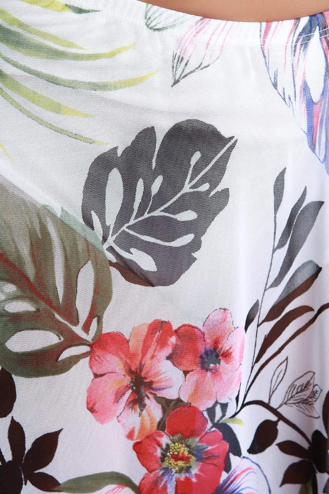 Tropical Print Mesh Short Sleeves Crop Top With Slit Maxi Skirt Set