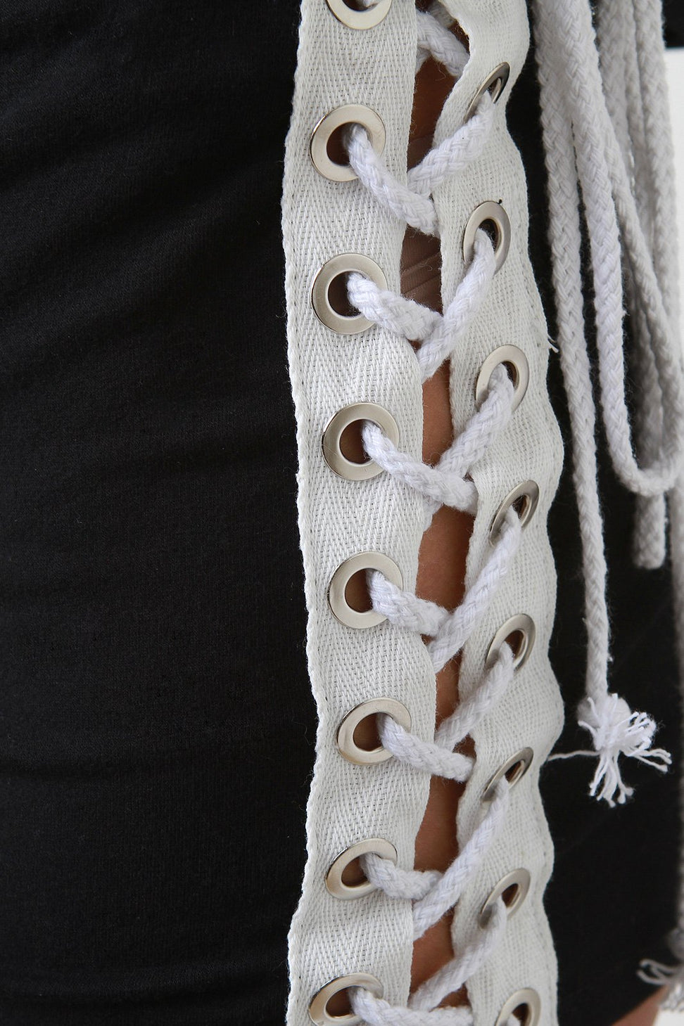 Bardot Crop Top Lace Up Sides High Waisted Shorts Set