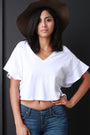 Ruffle Wide Statement Sleeve Crop Top