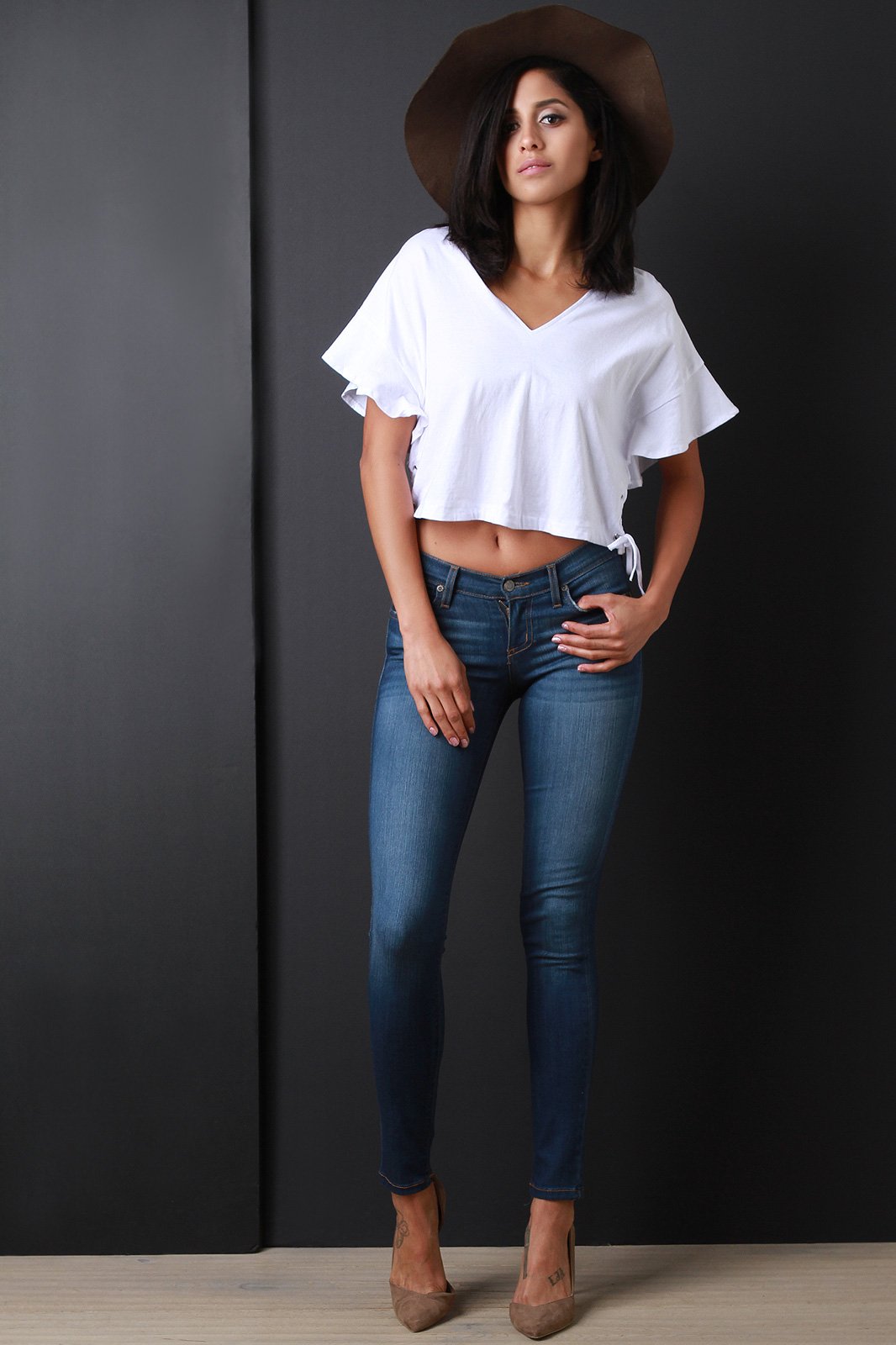 Ruffle Wide Statement Sleeve Crop Top