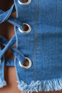 Frayed Denim Lace Up Bardot Crop Top - NoveltyOne
