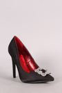 Rhinestone Hardware Accent Satin Pointy Toe Pump
