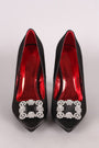 Rhinestone Hardware Accent Satin Pointy Toe Pump