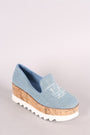 Bamboo Distressed Denim Lug Sole Loafer Platform Wedge