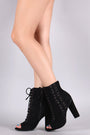 Bamboo Suede Front And Side Lace Up Chunky Heeled Ankle Boots