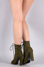 Bamboo Suede Front And Side Lace Up Chunky Heeled Ankle Boots