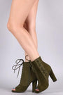 Bamboo Suede Front And Side Lace Up Chunky Heeled Ankle Boots