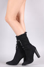 Ripped And Frayed Denim Chunky Heeled Mid Calf Boots