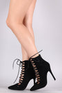 Suede Pointy Toe Corset Lace-Up Stiletto Booties