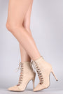 Suede Pointy Toe Corset Lace-Up Stiletto Booties