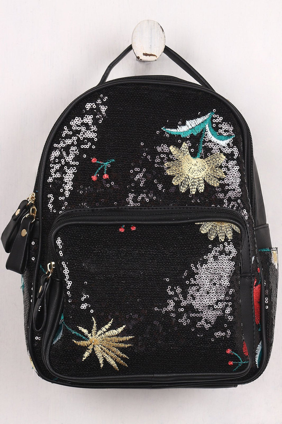 Sequin Floral Embroidery Mini Backpack