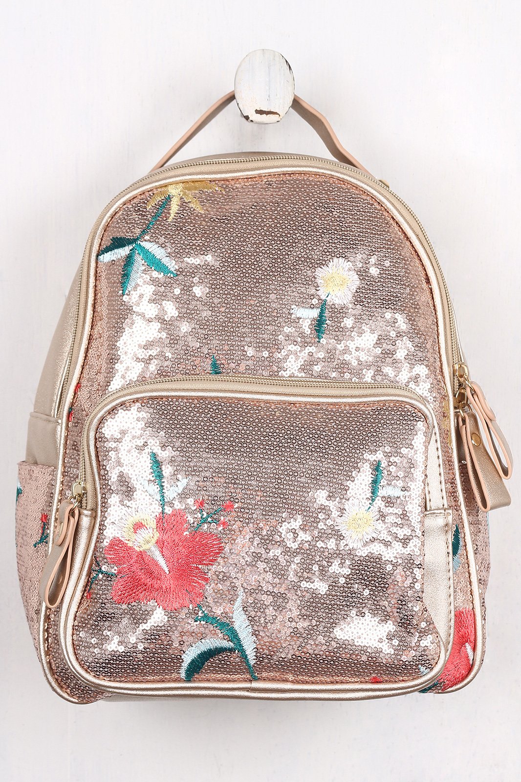 Sequin Floral Embroidery Mini Backpack