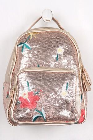 Sequin Floral Embroidery Mini Backpack