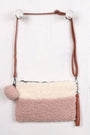 Two Tone Faux Shearling Clutch Crossbody Bag