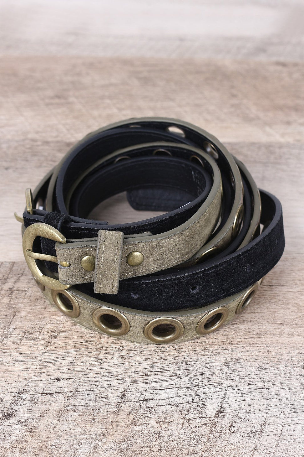 Solid And Eyelet Vegan Suede 2-For-1 Belt Set