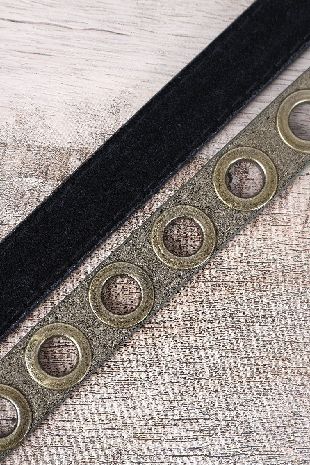 Solid And Eyelet Vegan Suede 2-For-1 Belt Set