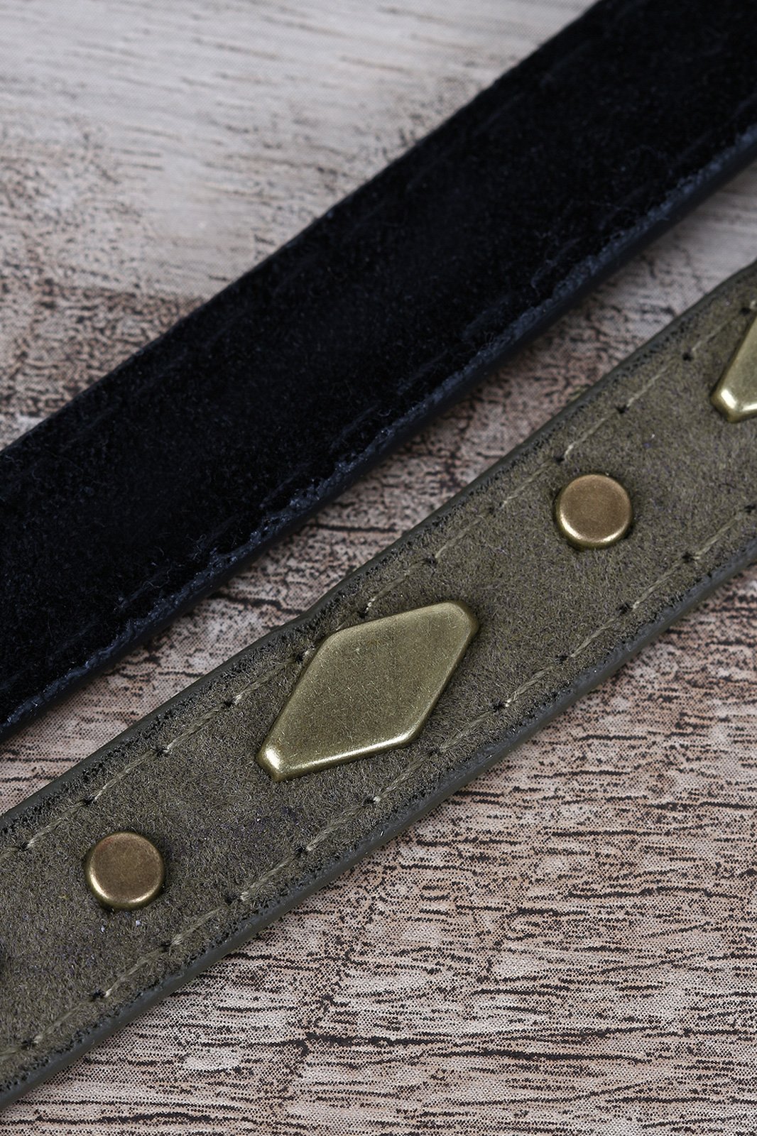 Solid And Stud Accent Vegan Suede 2-For-1 Skinny Belt Set