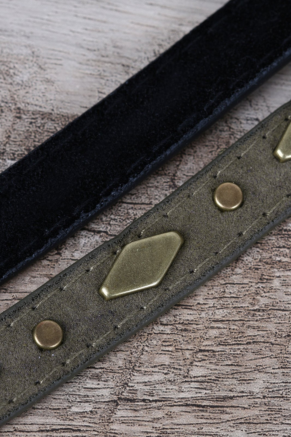 Solid And Stud Accent Vegan Suede 2-For-1 Skinny Belt Set