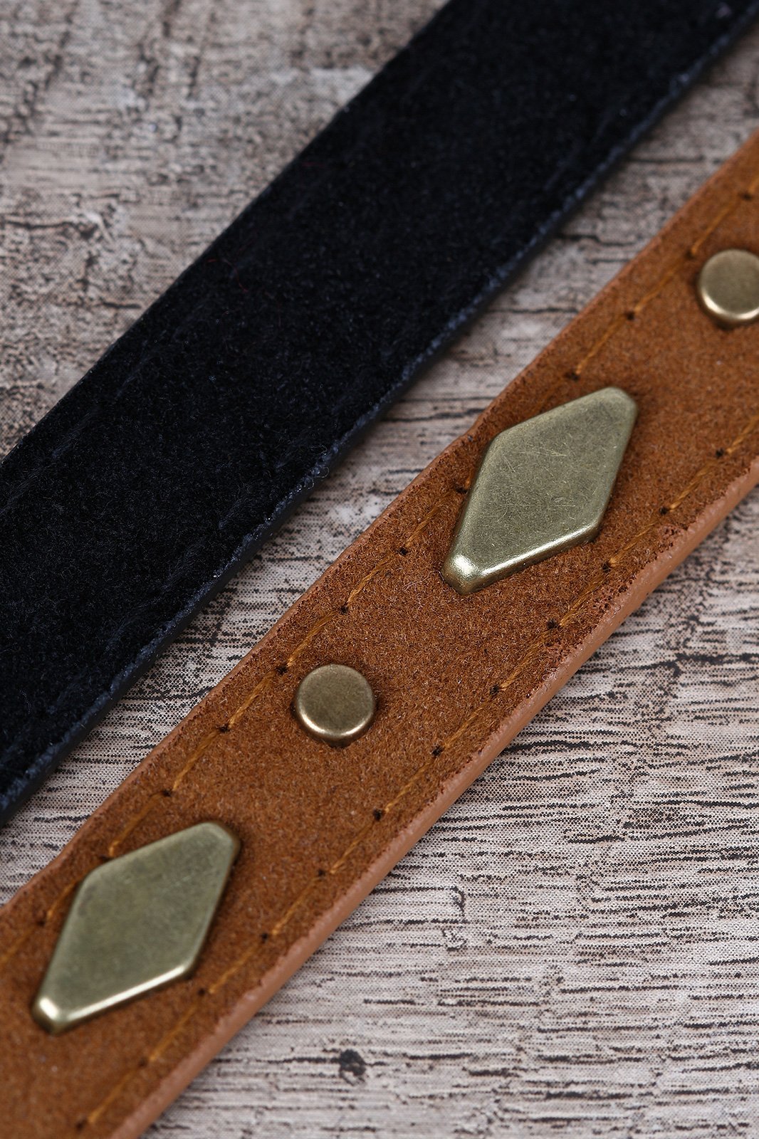 Solid And Stud Accent Vegan Suede 2-For-1 Skinny Belt Set