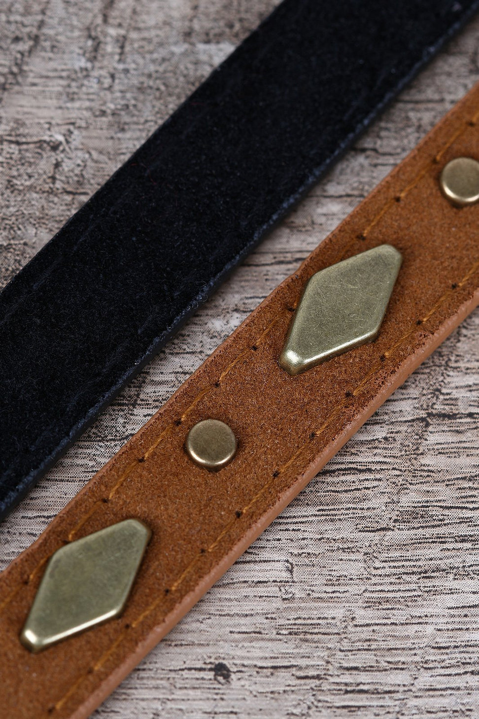 Solid And Stud Accent Vegan Suede 2-For-1 Skinny Belt Set