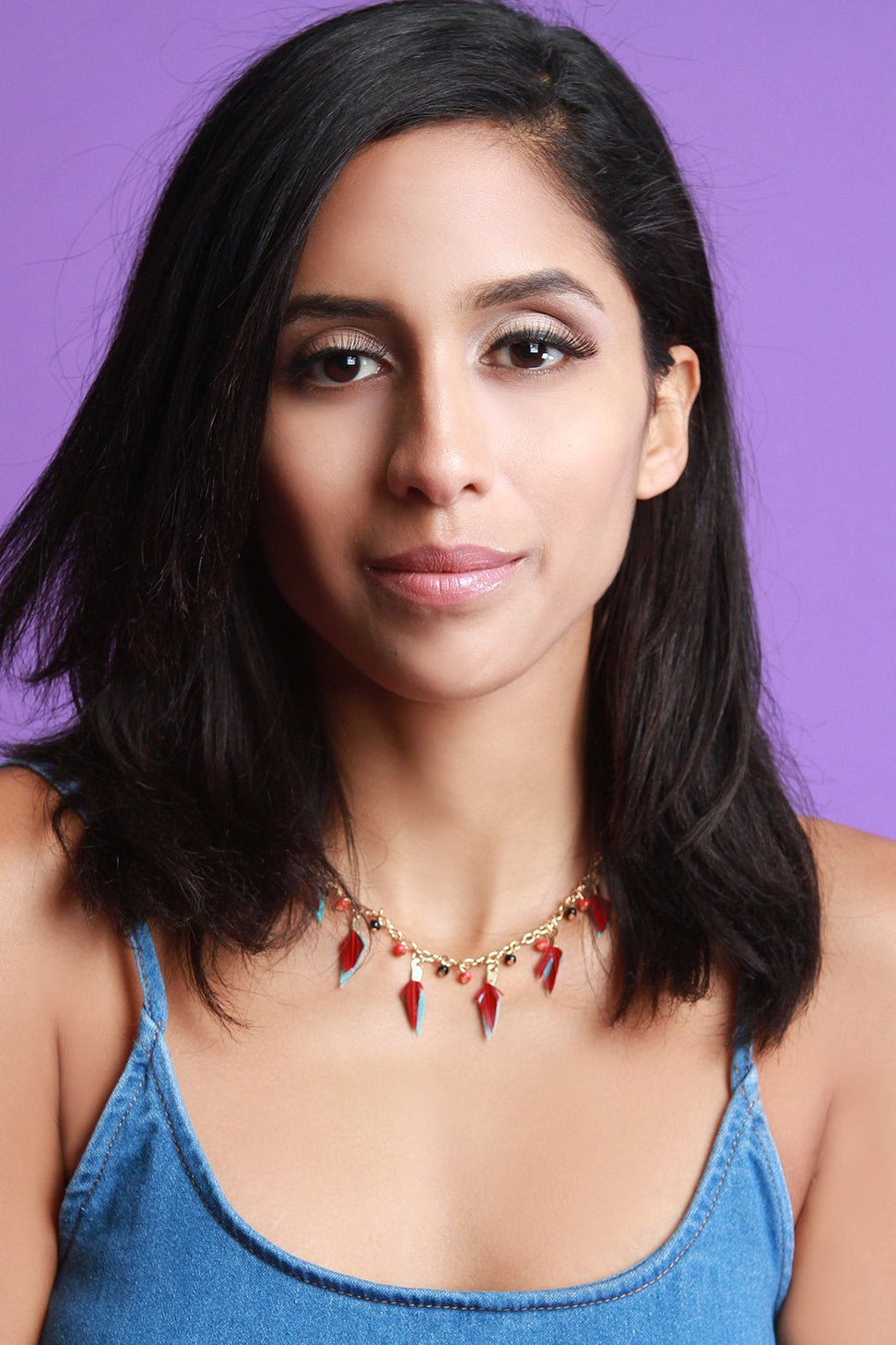 Suede Beaded Feather Choker Necklace Set