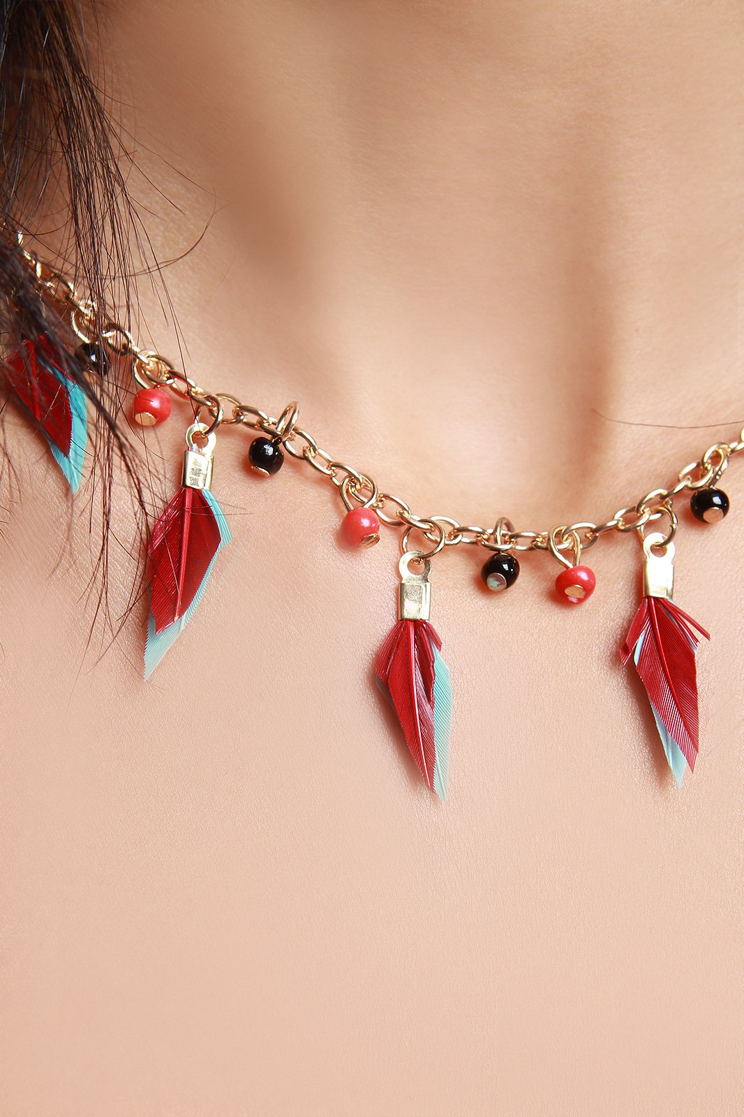Suede Beaded Feather Choker Necklace Set