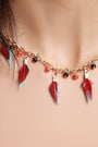 Suede Beaded Feather Choker Necklace Set