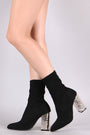 Qupid Suede Textured Metallic Chunky Heeled Boots