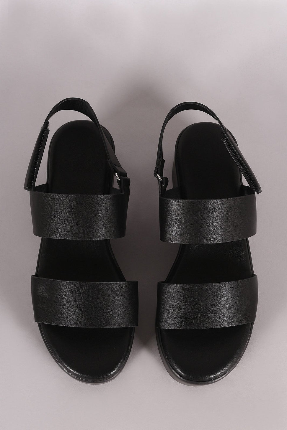 Bamboo Leather Double Band Open Toe Slingback Flatform Wedge