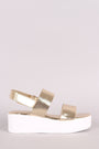 Bamboo Leather Double Band Open Toe Slingback Flatform Wedge