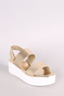 Bamboo Leather Double Band Open Toe Slingback Flatform Wedge