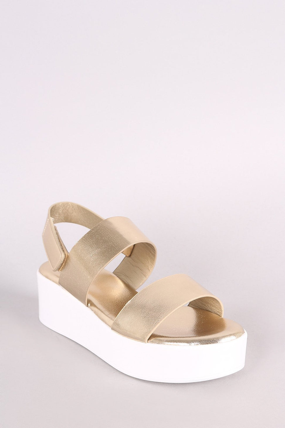 Bamboo Leather Double Band Open Toe Slingback Flatform Wedge