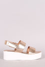 Bamboo Leather Double Band Open Toe Slingback Flatform Wedge