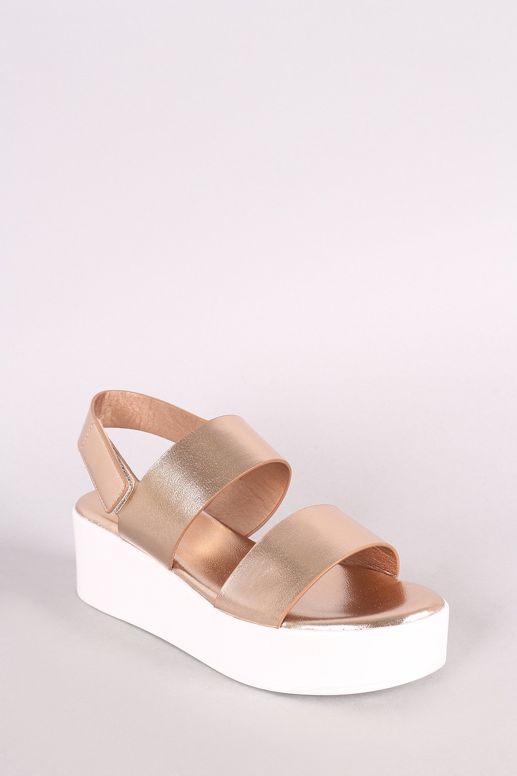 Bamboo Leather Double Band Open Toe Slingback Flatform Wedge