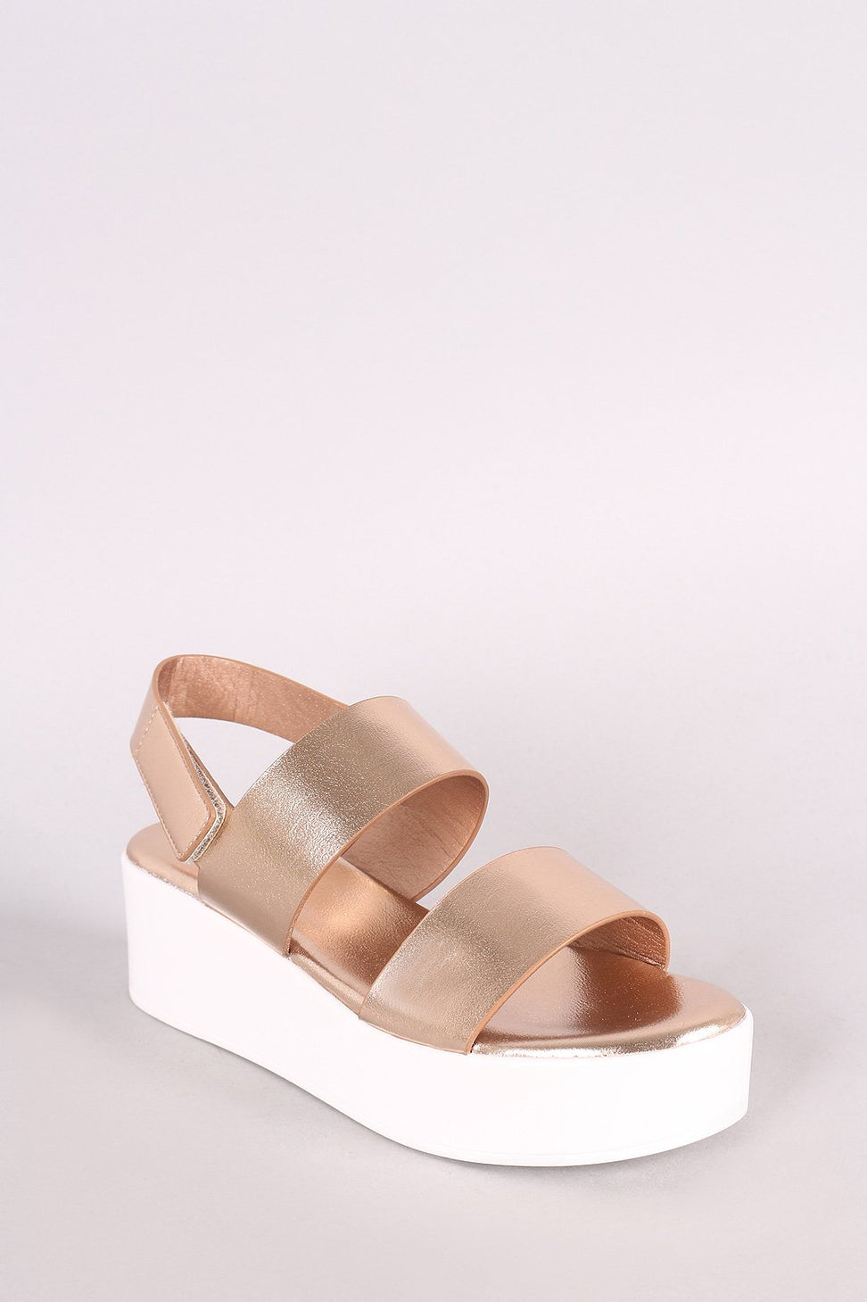 Bamboo Leather Double Band Open Toe Slingback Flatform Wedge