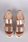 Bamboo Leather Double Band Open Toe Slingback Flatform Wedge