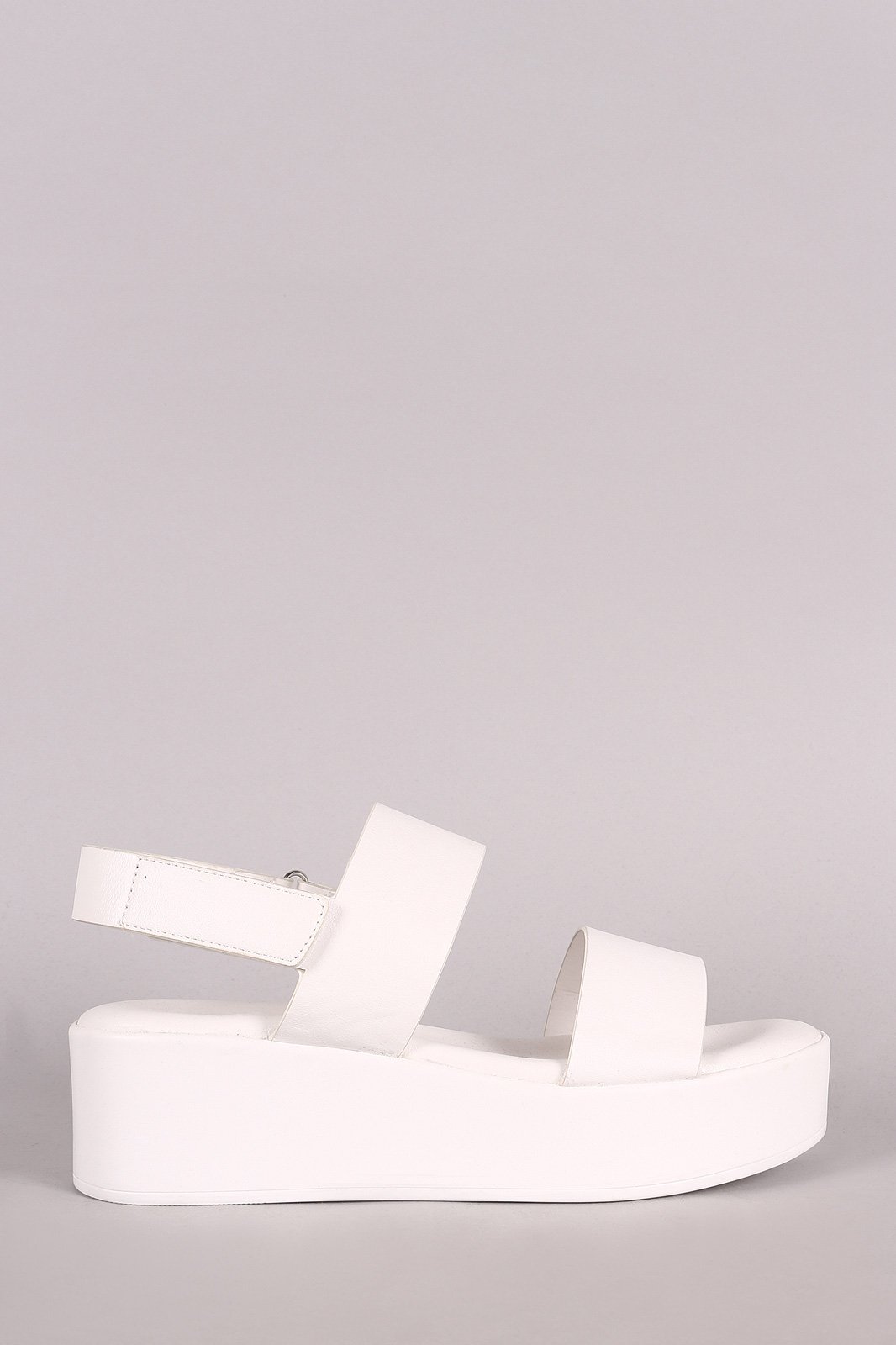 Bamboo Leather Double Band Open Toe Slingback Flatform Wedge