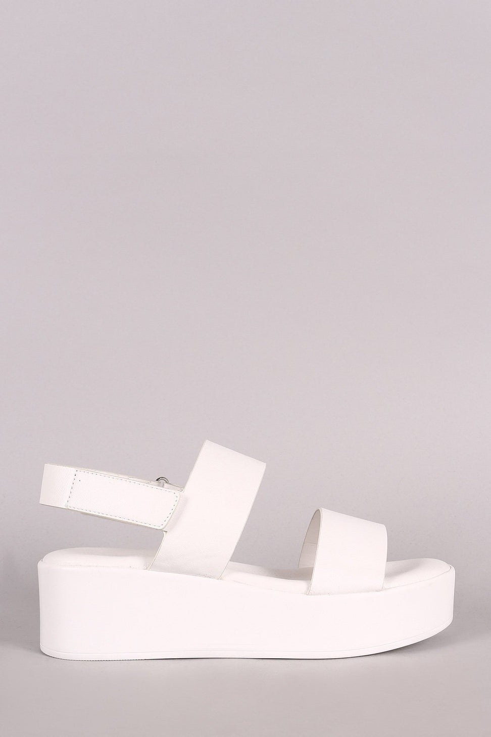 Bamboo Leather Double Band Open Toe Slingback Flatform Wedge