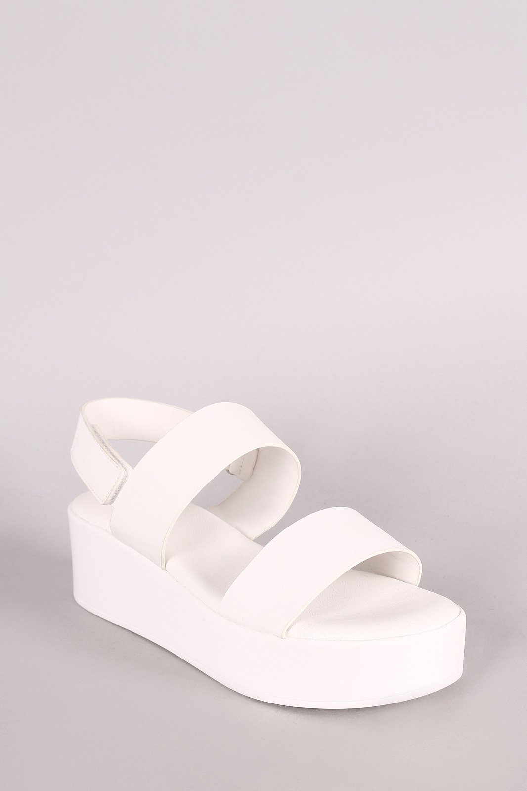 Bamboo Leather Double Band Open Toe Slingback Flatform Wedge