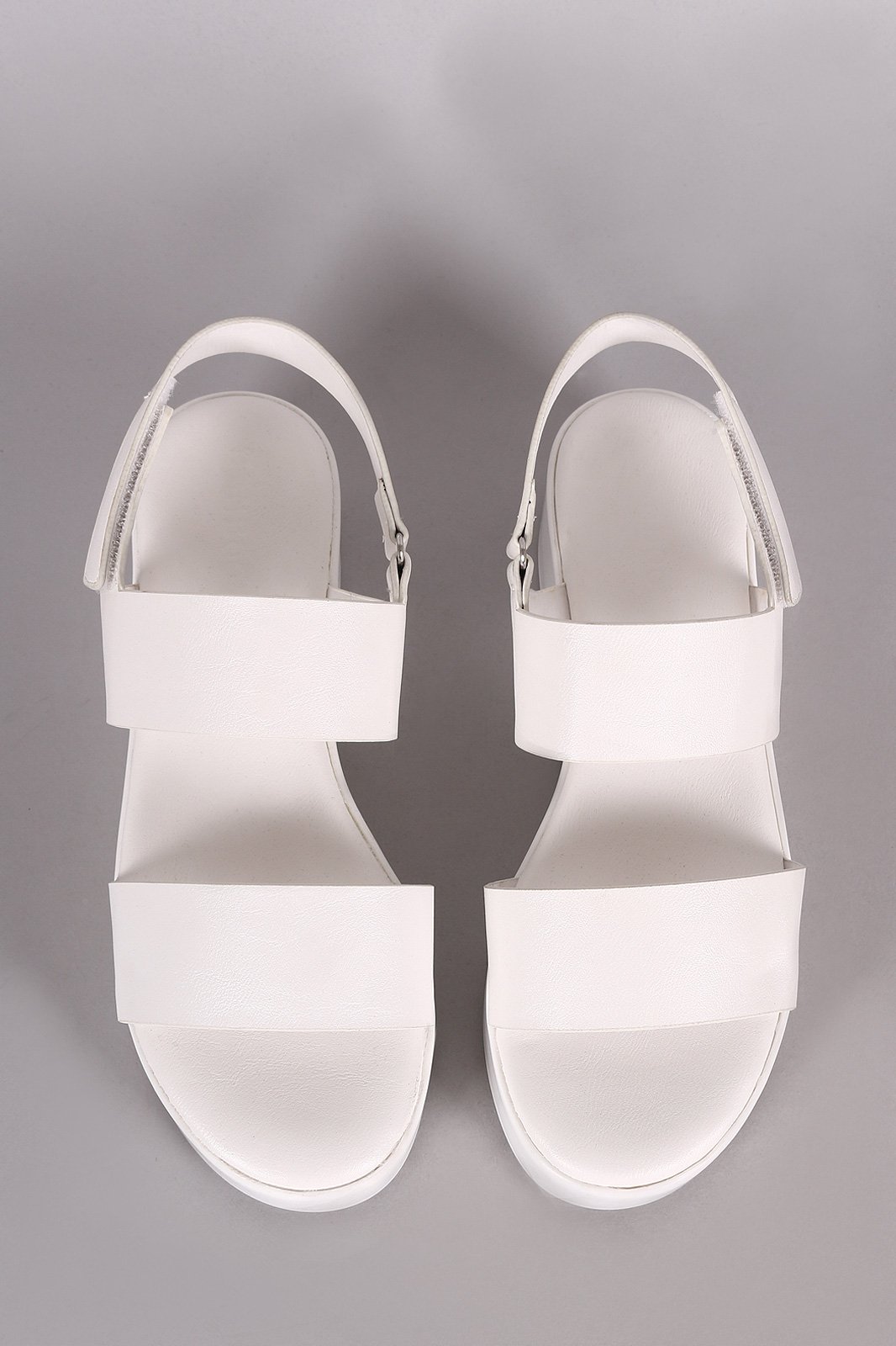 Bamboo Leather Double Band Open Toe Slingback Flatform Wedge