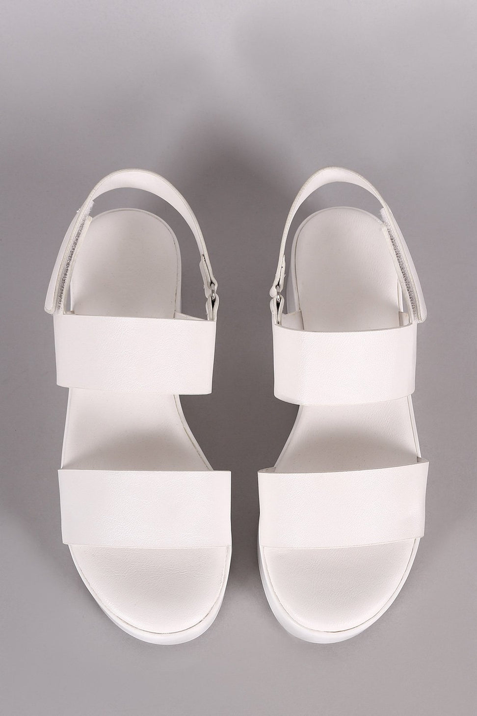 Bamboo Leather Double Band Open Toe Slingback Flatform Wedge