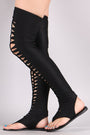 Bamboo Elastane Thigh High Braided Cutout Gladiator Flat Sandal