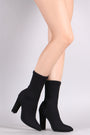 Bamboo Ribbed Knit Pointy Toe Suede Chunky Heeled Booties