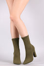 Bamboo Ribbed Knit Pointy Toe Suede Chunky Heeled Booties
