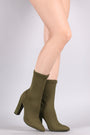 Bamboo Ribbed Knit Pointy Toe Suede Chunky Heeled Booties