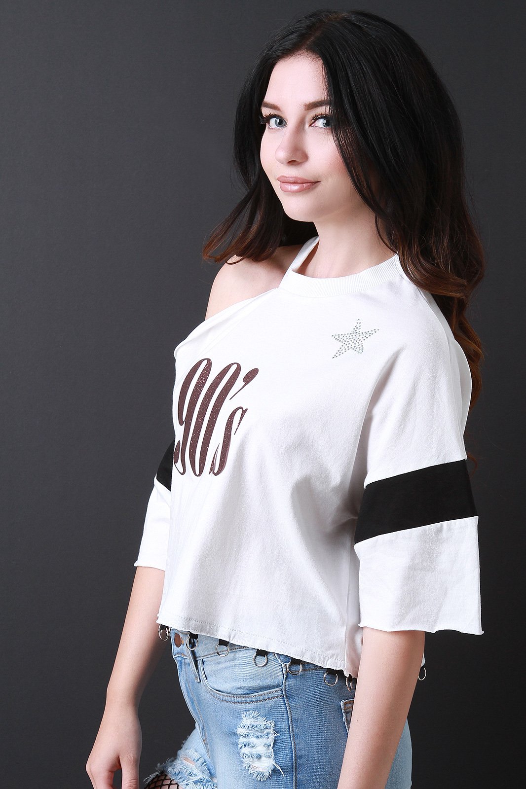 90s Open Shoulder O-Ring Accent Top - NoveltyOne