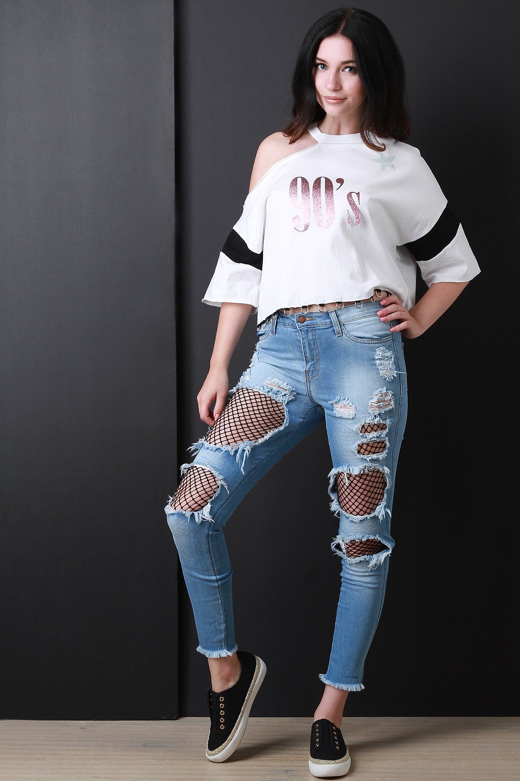 90s Open Shoulder O-Ring Accent Top - NoveltyOne